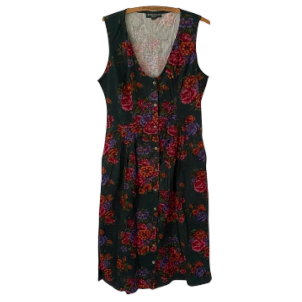 Bushwacker USA Country Floral Sundress Vintage Green Floral Button Up Long Dress